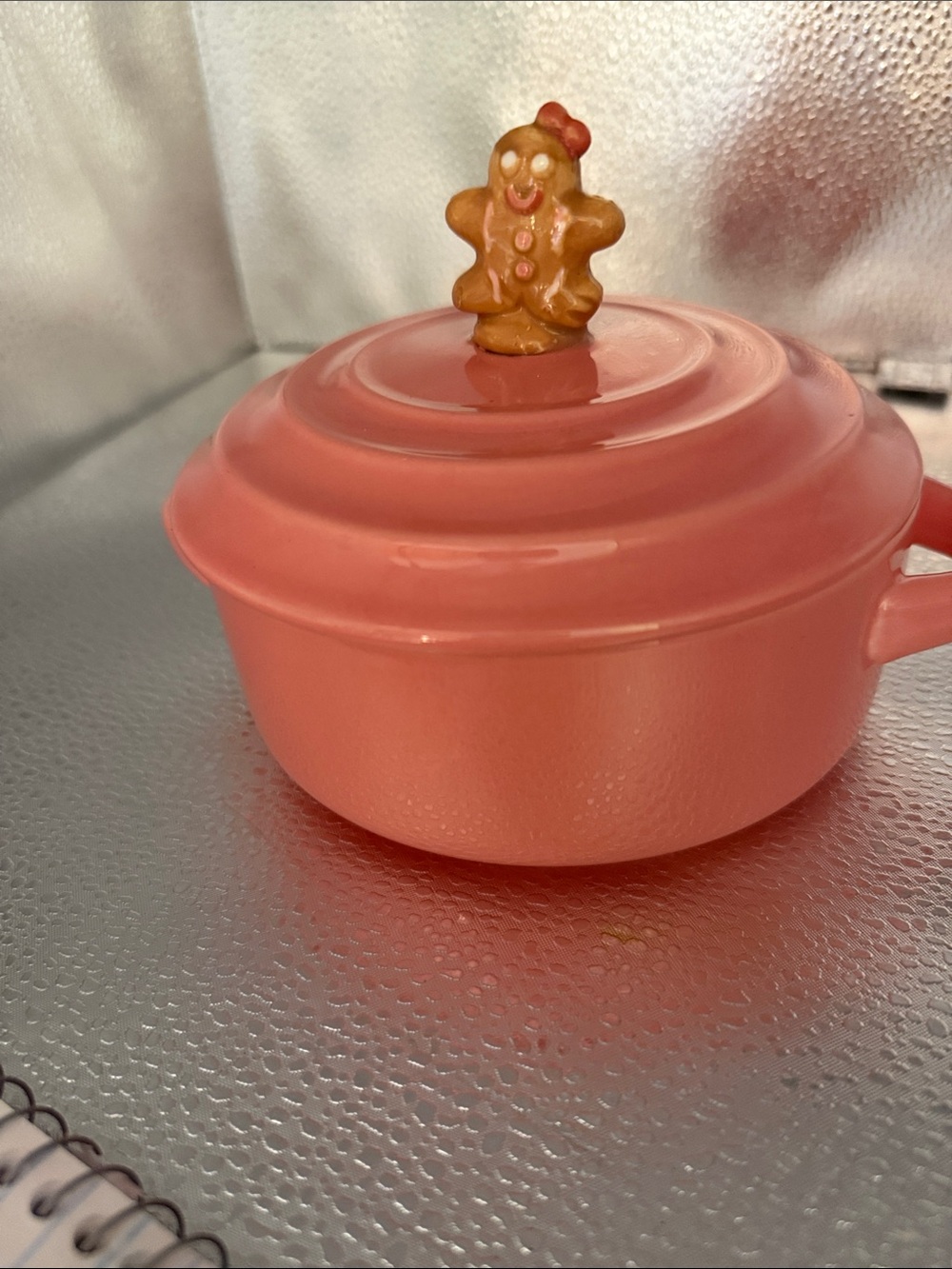 Vintage Pink Ceramic Mini Casserole with Gingerbread Knob